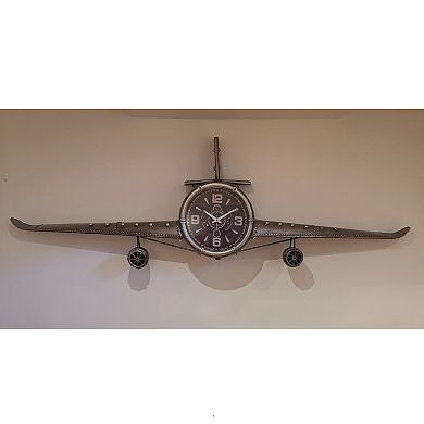 Airplane Clock - Large Silver Vintage Fighter Wall Clock - Metal(large)