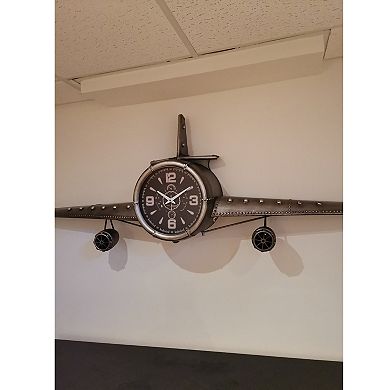 Airplane Clock - Large Silver Vintage Fighter Wall Clock - Metal(large)