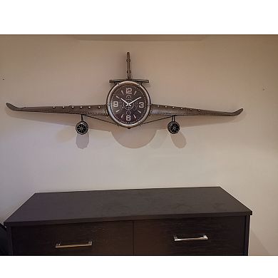 Airplane Clock - Large Silver Vintage Fighter Wall Clock - Metal(large)