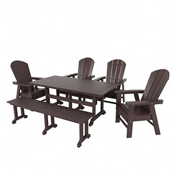 6 pc Outdoor Patio Dining Table and Armchair Dining Bench Set