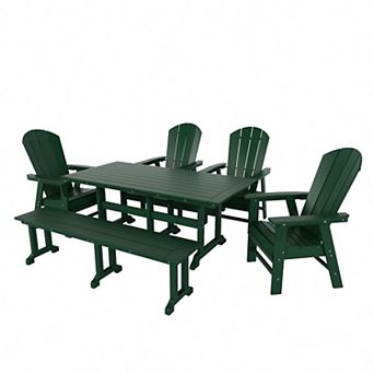 6 pc Outdoor Patio Dining Table and Armchair Dining Bench Set