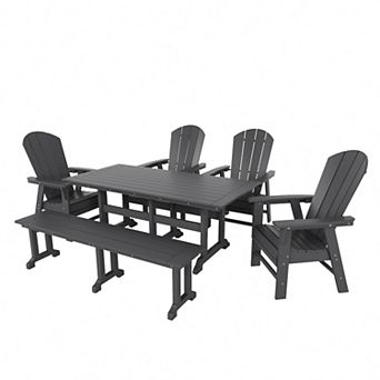 6 pc Outdoor Patio Dining Table and Armchair Dining Bench Set