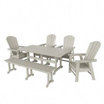 6 pc Outdoor Patio Dining Table and Armchair Dining Bench Set