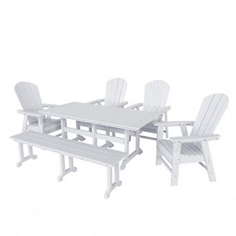 6 pc Outdoor Patio Dining Table and Armchair Dining Bench Set