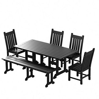 Westintrends 6 pc Outdoor/patio Trestle Dining Set With Bench And Side Chairs