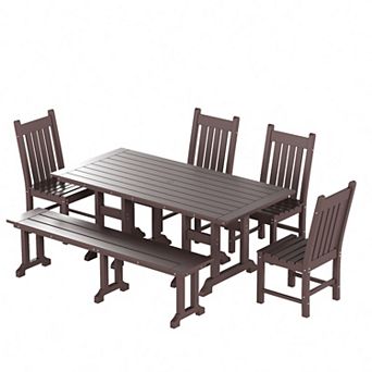 Westintrends 6 pc Outdoor/patio Trestle Dining Set With Bench And Side Chairs