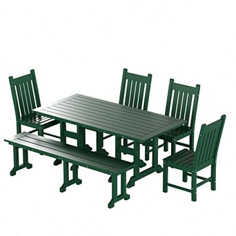 Westintrends 6 pc Outdoor/patio Trestle Dining Set With Bench And Side Chairs