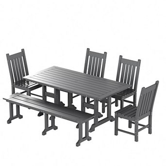 Westintrends 6 pc Outdoor/patio Trestle Dining Set With Bench And Side Chairs