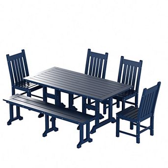 Westintrends 6 pc Outdoor/patio Trestle Dining Set With Bench And Side Chairs