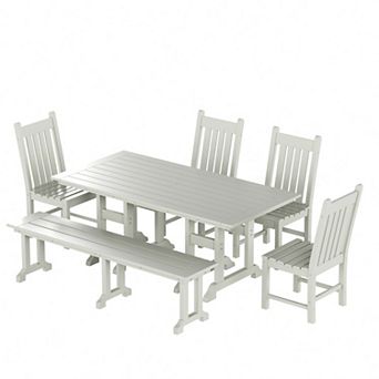 Westintrends 6 pc Outdoor/patio Trestle Dining Set With Bench And Side Chairs