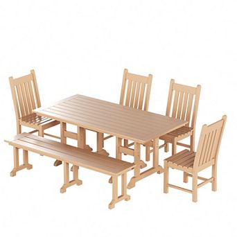 Westintrends 6 pc Outdoor/patio Trestle Dining Set With Bench And Side Chairs