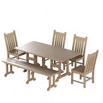 Westintrends 6 pc Outdoor/patio Trestle Dining Set With Bench And Side Chairs