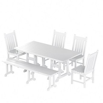 Westintrends 6 pc Outdoor/patio Trestle Dining Set With Bench And Side Chairs