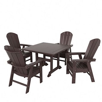 Westintrends 5 pc Outdoor/patio Square Dining Table Set With Adirondack Dining Chairs
