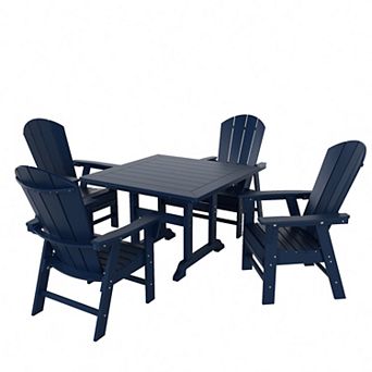 Westintrends 5 pc Outdoor/patio Square Dining Table Set With Adirondack Dining Chairs