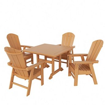 Westintrends 5 pc Outdoor/patio Square Dining Table Set With Adirondack Dining Chairs