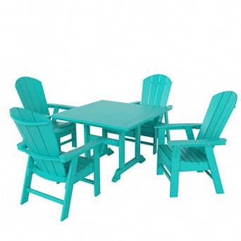 Westintrends 5 pc Outdoor/patio Square Dining Table Set With Adirondack Dining Chairs