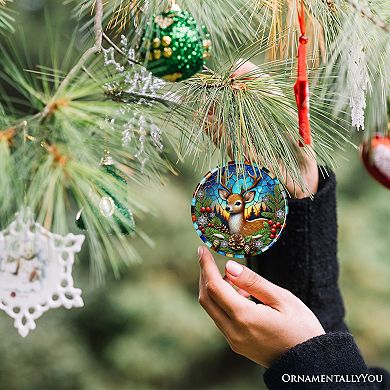 Majestic Winter Deer in Holly Branches Ornament, Enchanting Holiday Wonderland for Christmas Tree V2