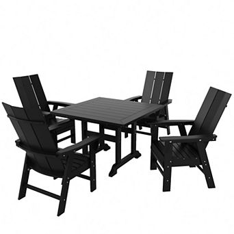 Westintrends 5 pc Outdoor/patio Square Dining Table Set With Modern Adirondack Dining Chairs