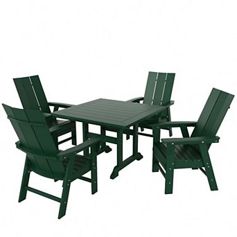 Westintrends 5 pc Outdoor/patio Square Dining Table Set With Modern Adirondack Dining Chairs