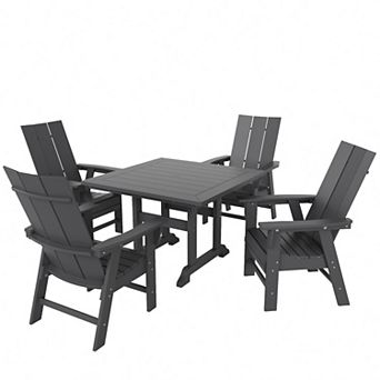 Westintrends 5 pc Outdoor/patio Square Dining Table Set With Modern Adirondack Dining Chairs