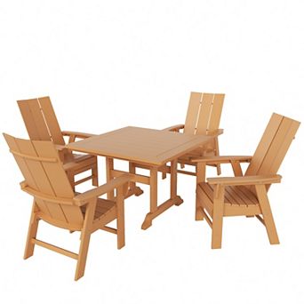 Westintrends 5 pc Outdoor/patio Square Dining Table Set With Modern Adirondack Dining Chairs