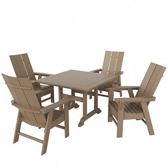Westintrends 5 pc Outdoor/patio Square Dining Table Set With Modern Adirondack Dining Chairs