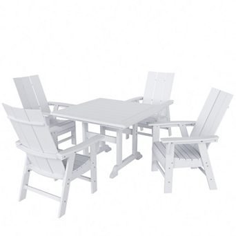 Westintrends 5 pc Outdoor/patio Square Dining Table Set With Modern Adirondack Dining Chairs