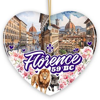 Illustrated Scenery of Florence City Ceramic Ornament, Italy Travel Souvenir and Christmas Gift, V2