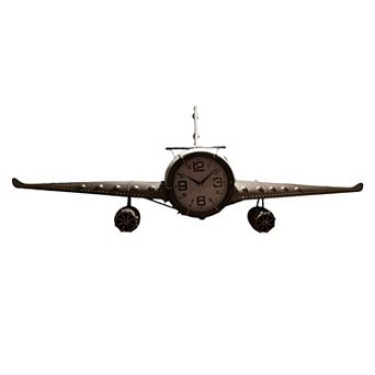 Metal Medium Rust Vintage Fighter Jet Wall Clock With White Clock Face 56 x 18 in