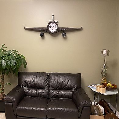 Metal Medium Rust Vintage Fighter Jet Wall Clock With White Clock Face 56 x 18 inches
