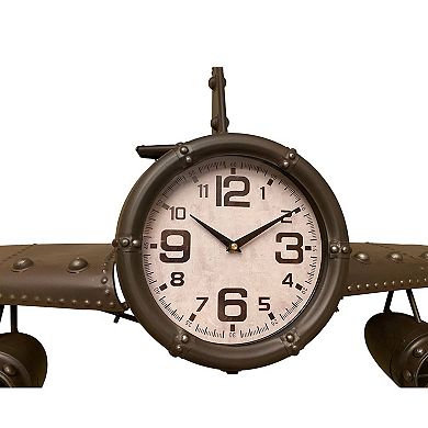 Metal Medium Rust Vintage Fighter Jet Wall Clock With White Clock Face 56 x 18 inches