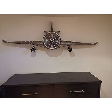 Metal Medium Rust Vintage Fighter Jet Wall Clock With White Clock Face 56 x 18 inches