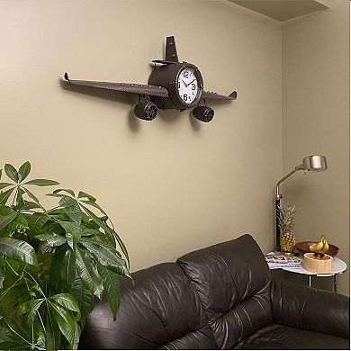 Metal Medium Rust Vintage Fighter Jet Wall Clock With White Clock Face 56 x 18 inches