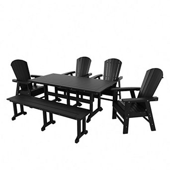 6 pc Outdoor Patio Dining Table and Armchair Dining Bench Set