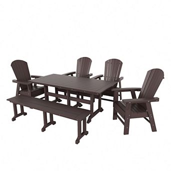 6 pc Outdoor Patio Dining Table and Armchair Dining Bench Set
