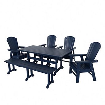 6 pc Outdoor Patio Dining Table and Armchair Dining Bench Set