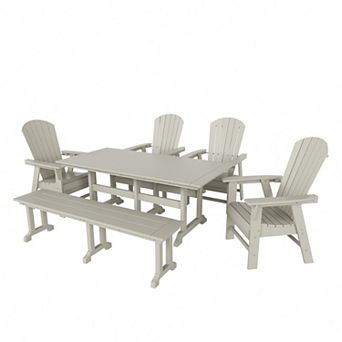 6 pc Outdoor Patio Dining Table and Armchair Dining Bench Set