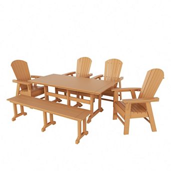 6 pc Outdoor Patio Dining Table and Armchair Dining Bench Set