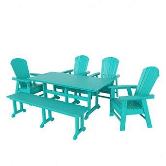 6 pc Outdoor Patio Dining Table and Armchair Dining Bench Set