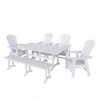 6 pc Outdoor Patio Dining Table and Armchair Dining Bench Set
