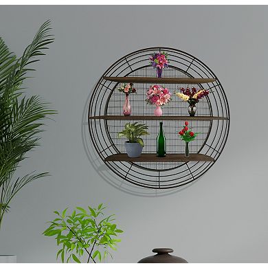3-tier Rustic Round Iron Wall Shelf