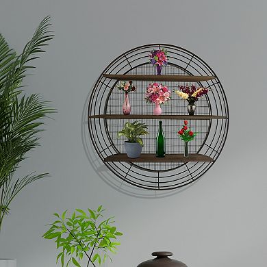 3-tier Rustic Round Iron Wall Shelf
