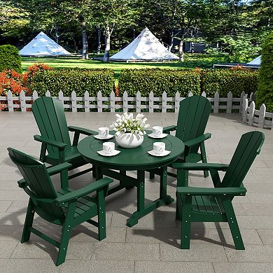 Westintrends 5-piece Outdoor/patio Round Dining Table Set With Adirondack Dining Chairs