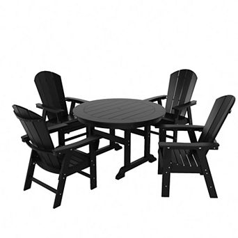Westintrends 5 pc Outdoor/patio Round Dining Table Set With Adirondack Dining Chairs
