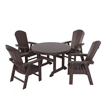 Westintrends 5 pc Outdoor/patio Round Dining Table Set With Adirondack Dining Chairs