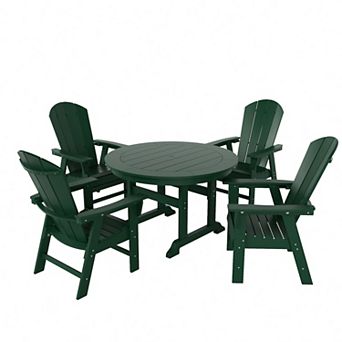 Westintrends 5 pc Outdoor/patio Round Dining Table Set With Adirondack Dining Chairs