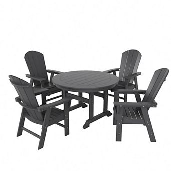Westintrends 5 pc Outdoor/patio Round Dining Table Set With Adirondack Dining Chairs