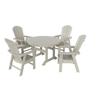 Westintrends 5 pc Outdoor/patio Round Dining Table Set With Adirondack Dining Chairs