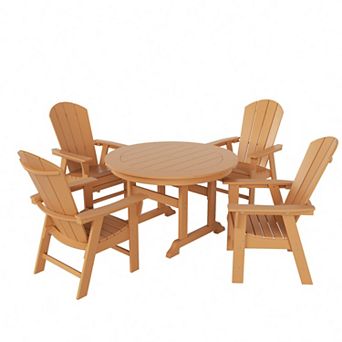 Westintrends 5 pc Outdoor/patio Round Dining Table Set With Adirondack Dining Chairs